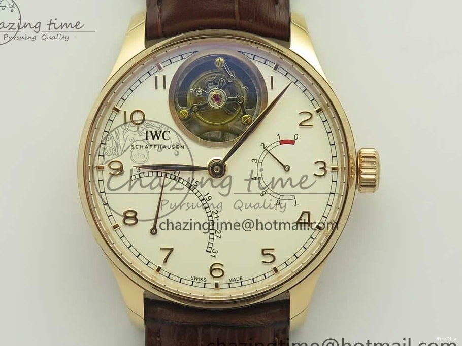 MIROTIME 0211 Portuguese Tourbillon IW504602 RG ZF Best Edition White Dial on Brown Leather Strap Stretchable 7178